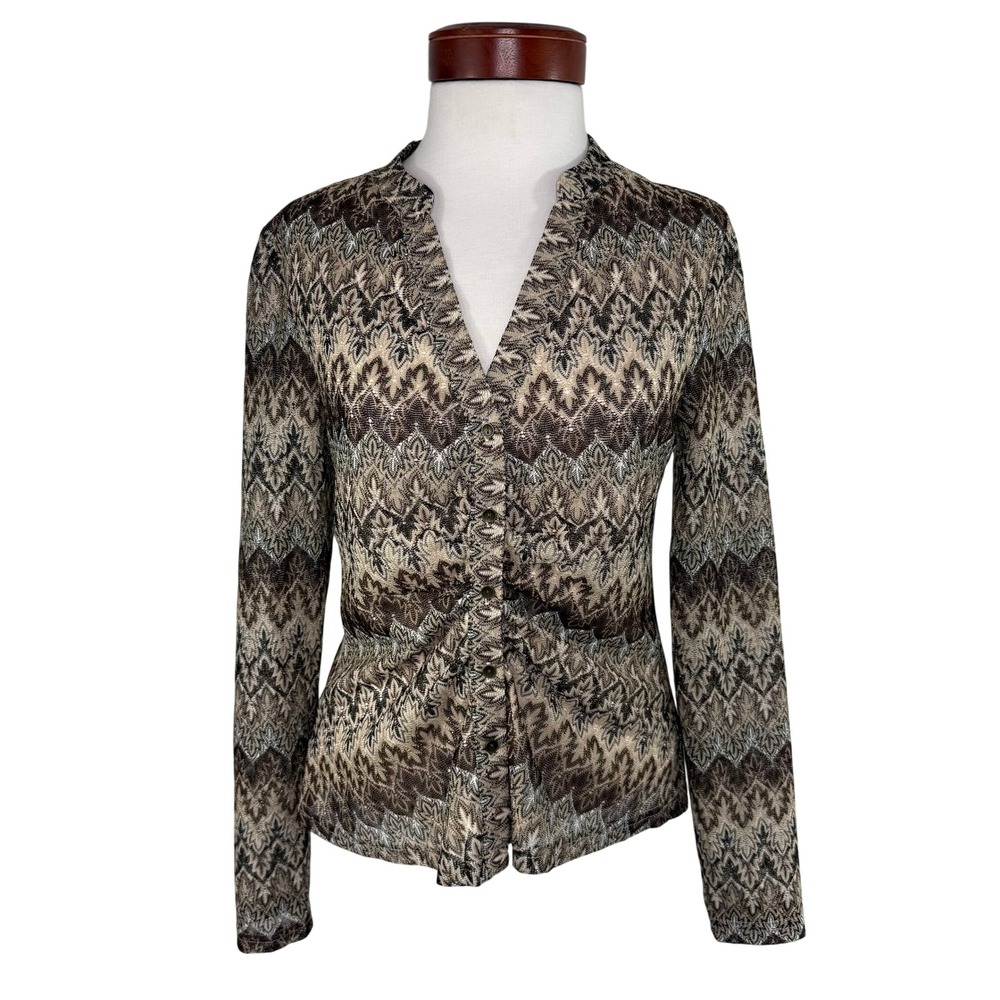 DR2 90s Jacquard Button Front Long Sleeve Top Medium Geometric Gilmore Girls NWT